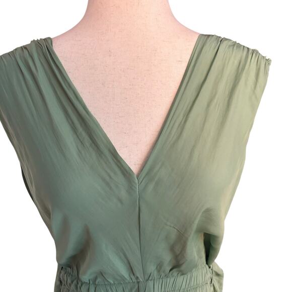 Tahari V-Neck Sleeveless Drawstring Waist Green Midi Dress Plus Size 1X NEW - Picture 4 of 10